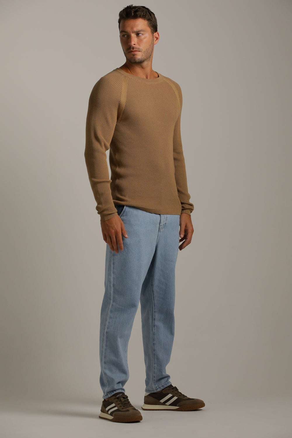 Raglan-Fit Waffle-Textured Knit In Cotton