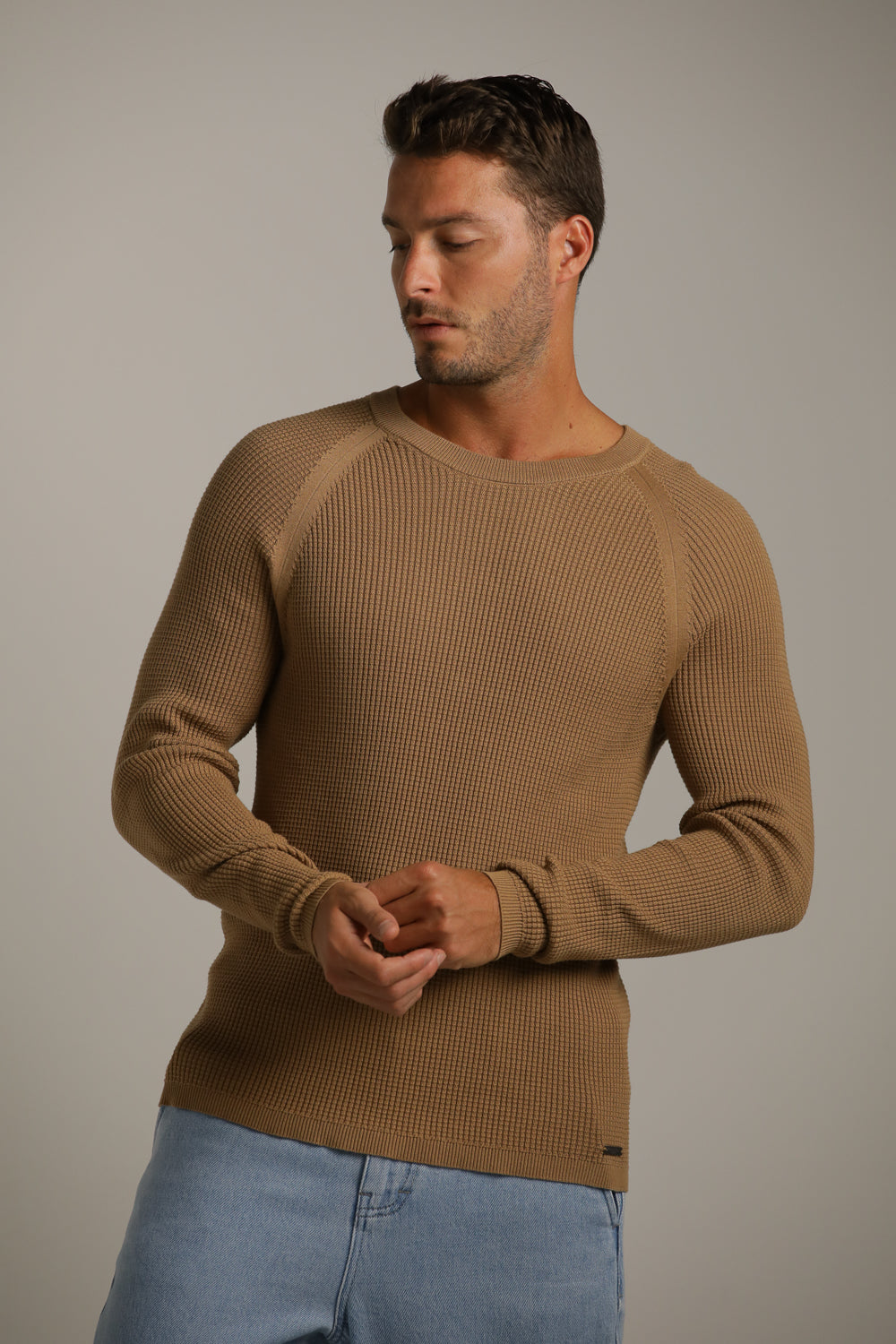 Raglan-Fit Waffle-Textured Knit In Cotton