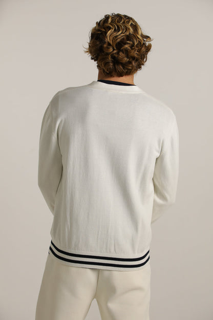 Contrast-Stripe Cardigan In Cotton