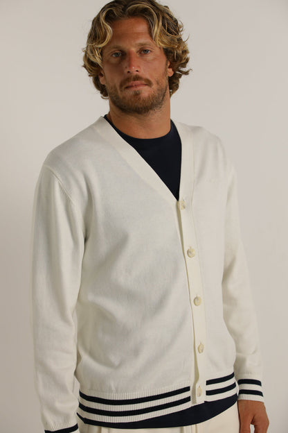 Contrast-Stripe Cardigan In Cotton