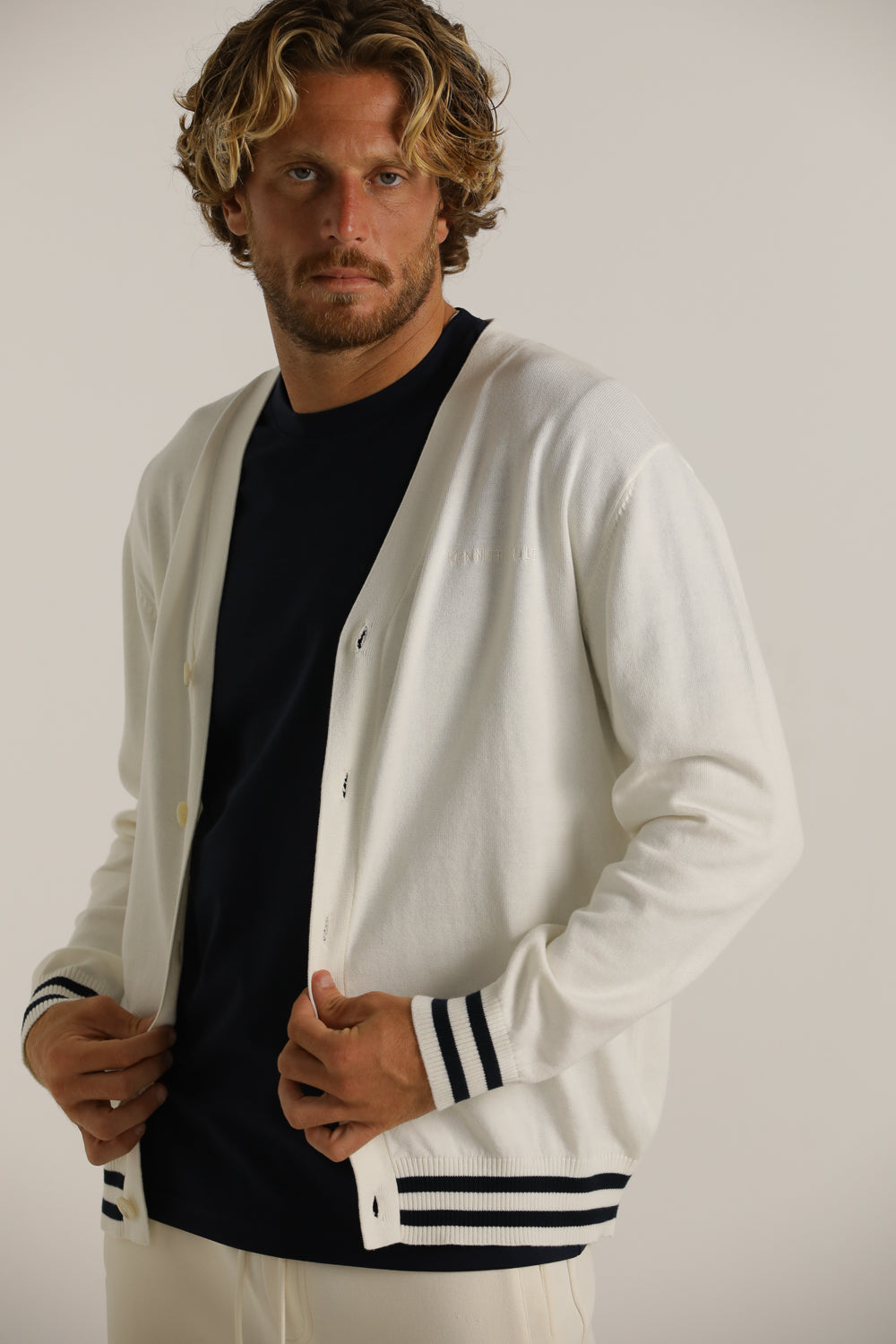 Contrast-Stripe Cardigan In Cotton