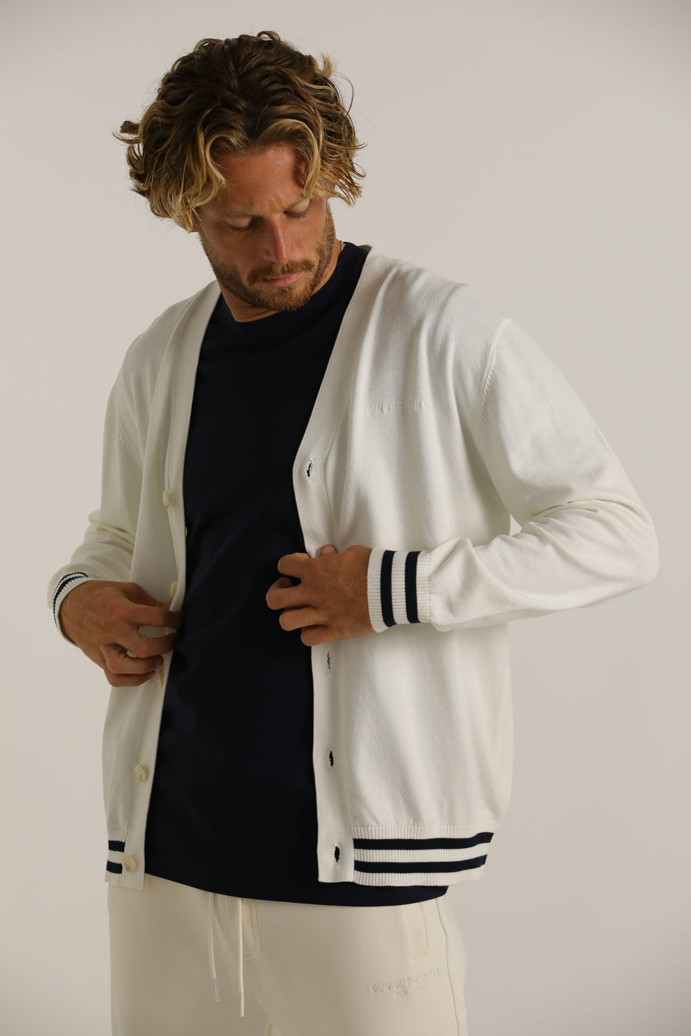 Contrast-Stripe Cardigan In Cotton