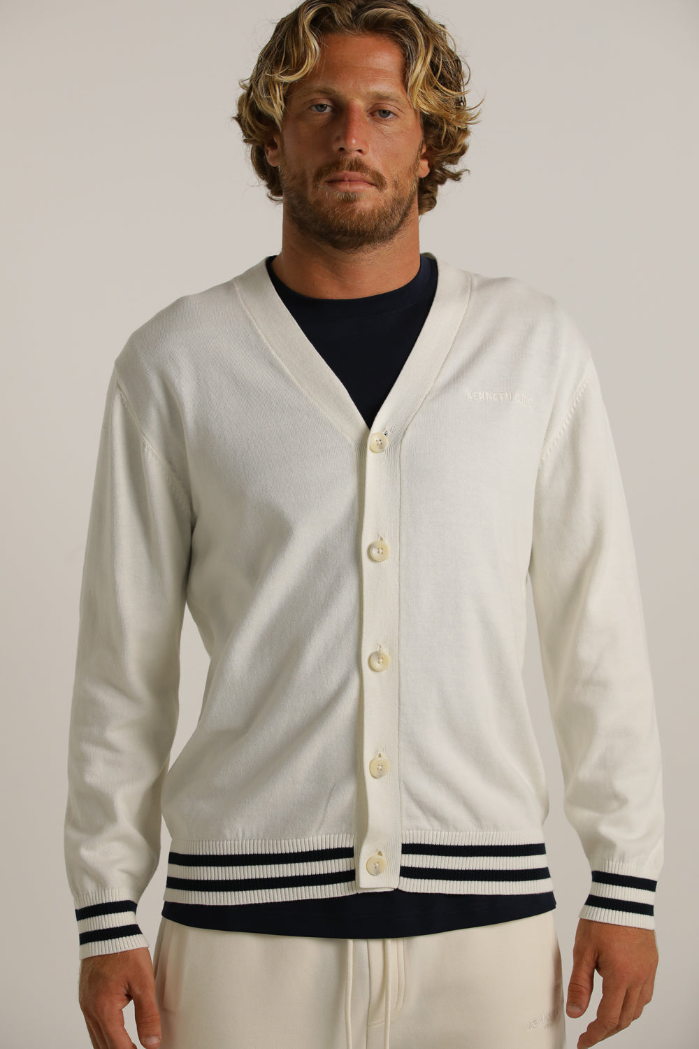 Contrast-Stripe Cardigan In Cotton