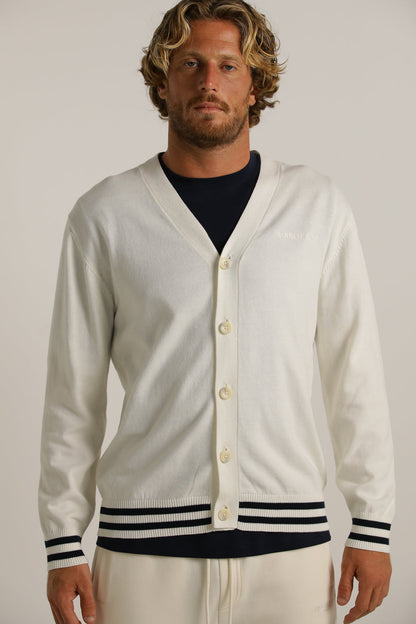 Contrast-Stripe Cardigan In Cotton