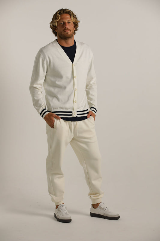 Contrast-Stripe Cardigan In Cotton