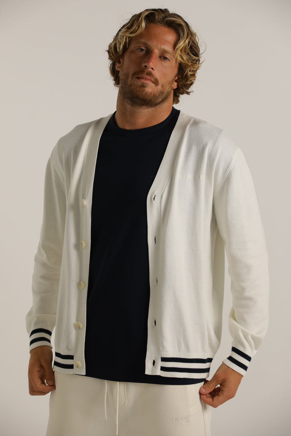Contrast-Stripe Cardigan In Cotton