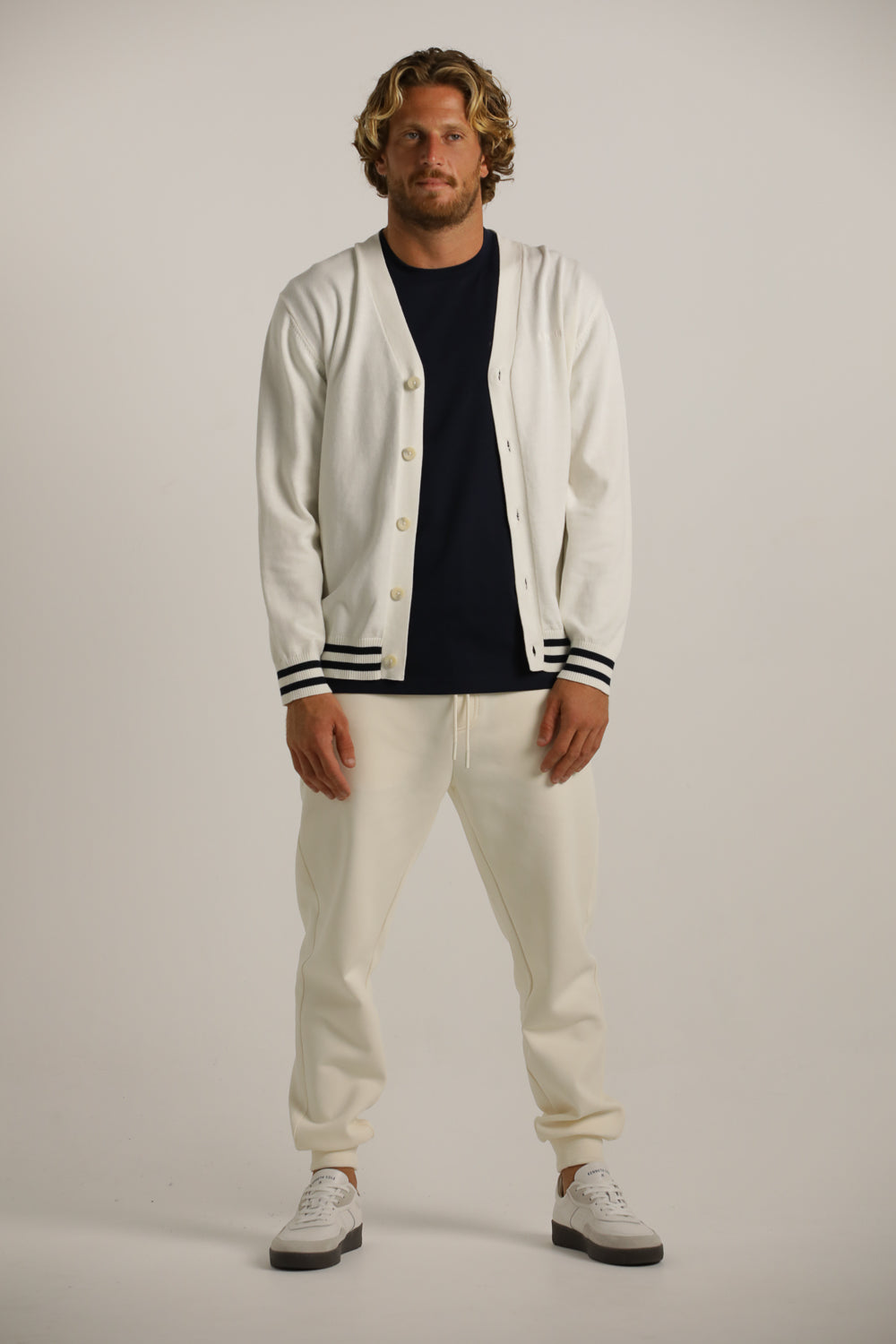 Contrast-Stripe Cardigan In Cotton
