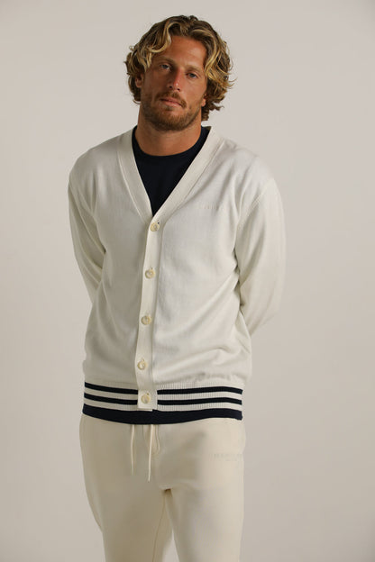Contrast-Stripe Cardigan In Cotton