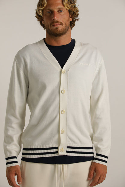 Contrast-Stripe Cardigan In Cotton