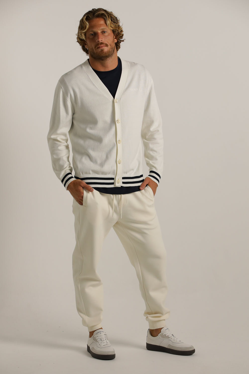 Contrast-Stripe Cardigan In Cotton