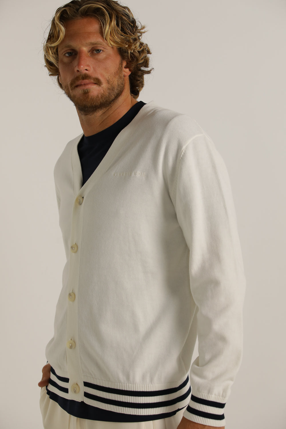 Contrast-Stripe Cardigan In Cotton