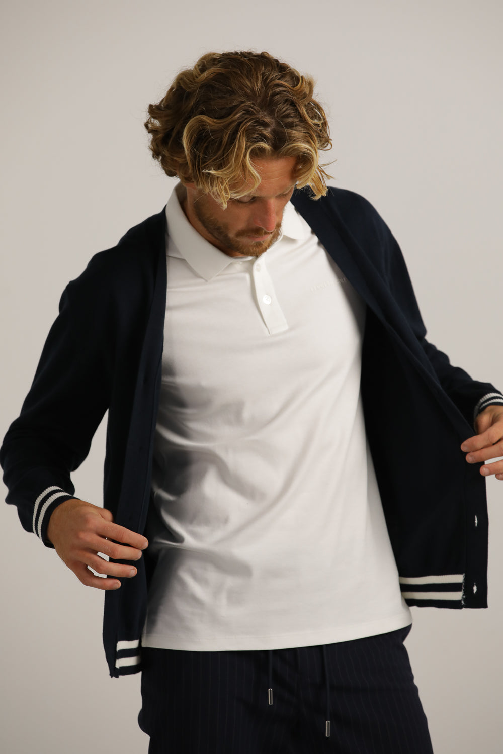 Contrast-Stripe Cardigan In Cotton