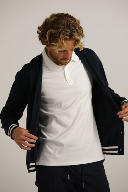 Contrast-Stripe Cardigan In Cotton