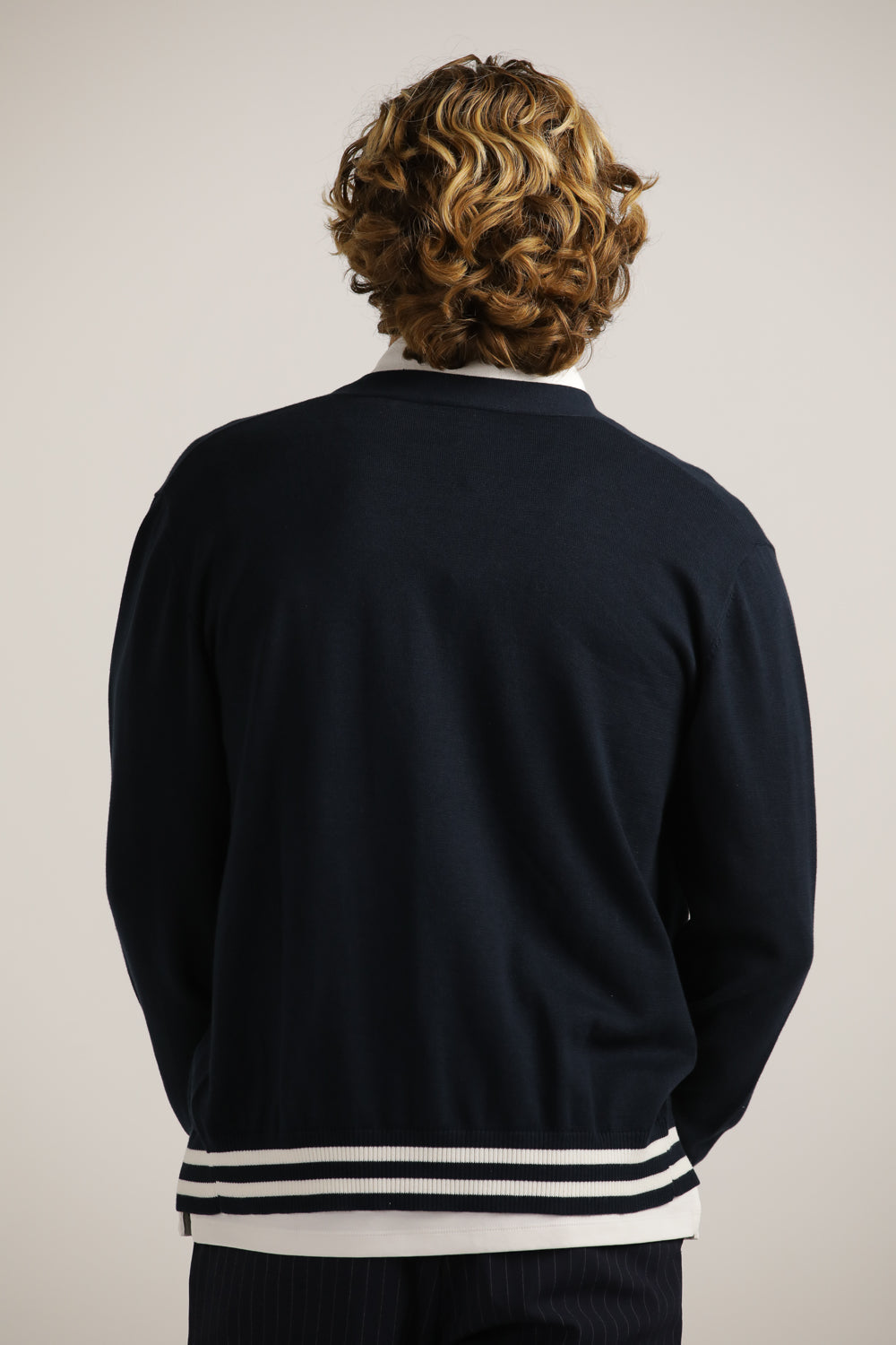 Contrast-Stripe Cardigan In Cotton