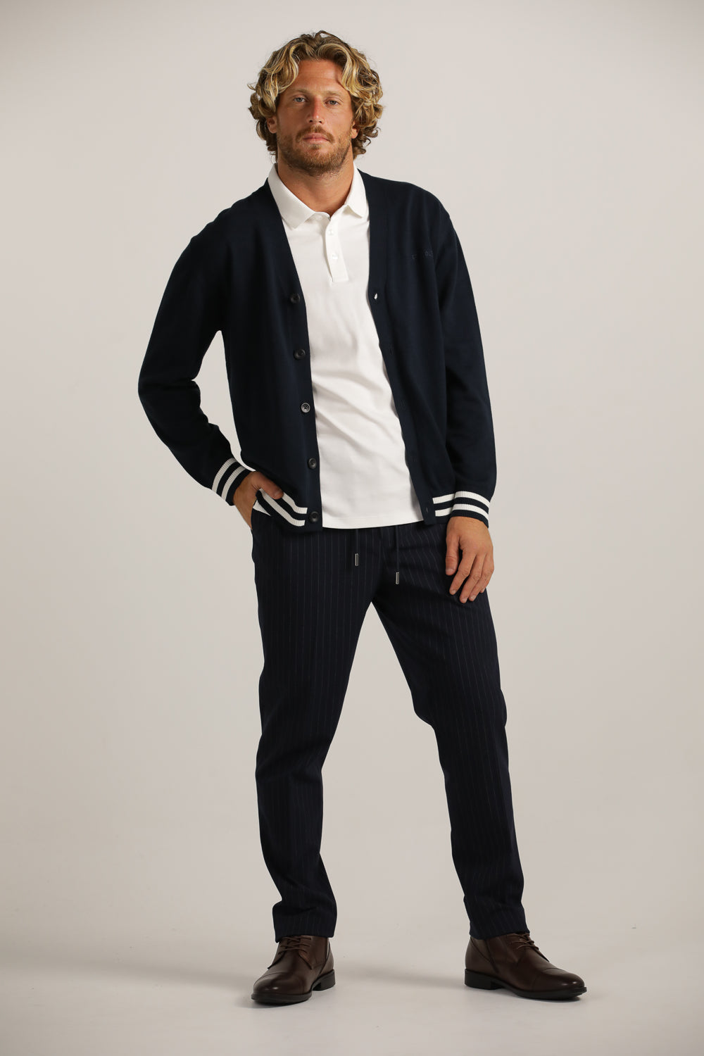 Contrast-Stripe Cardigan In Cotton