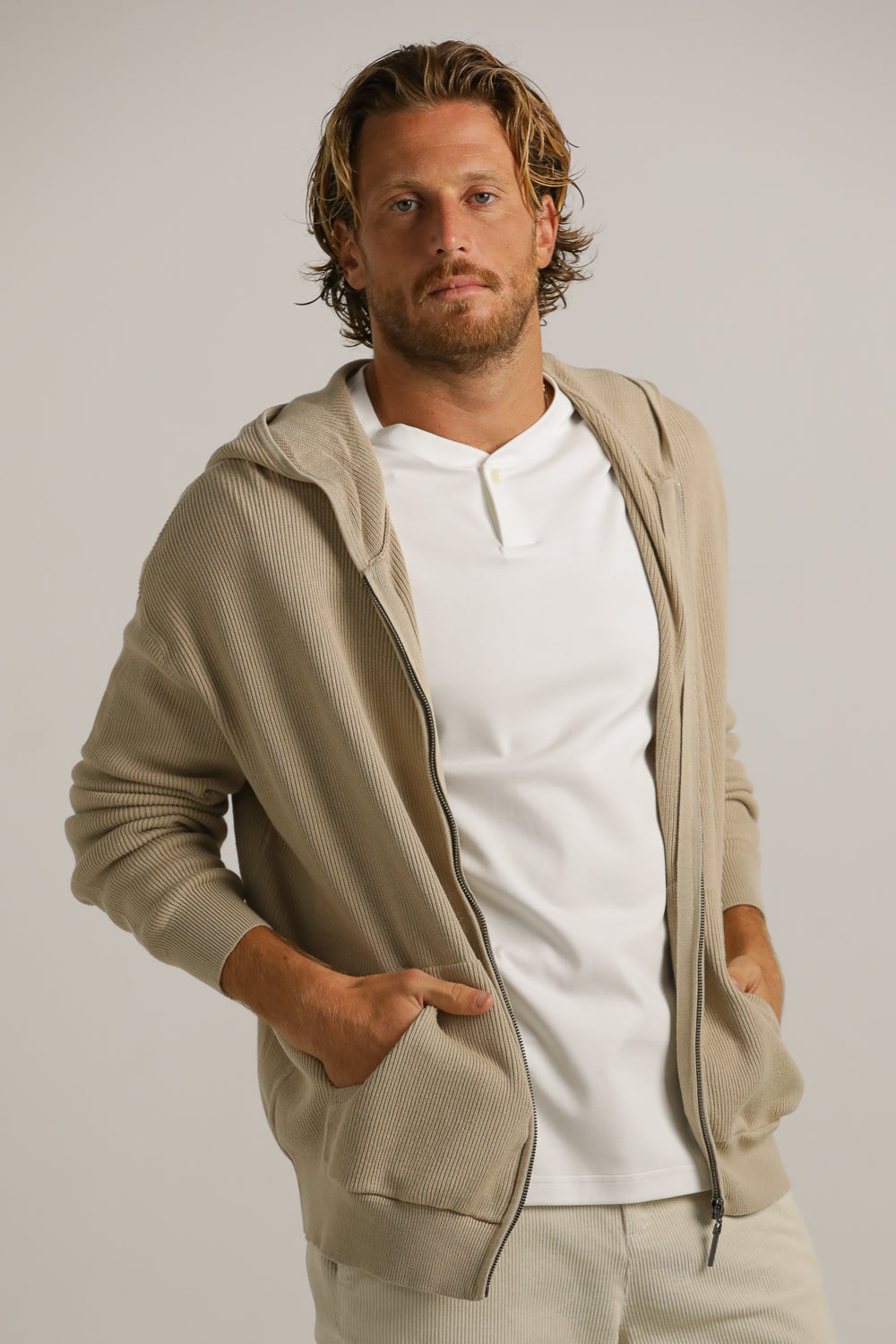 Cardigan Fit Hooded Jacket In Cotton