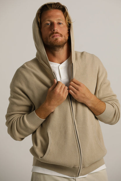 Cardigan Fit Hooded Jacket In Cotton