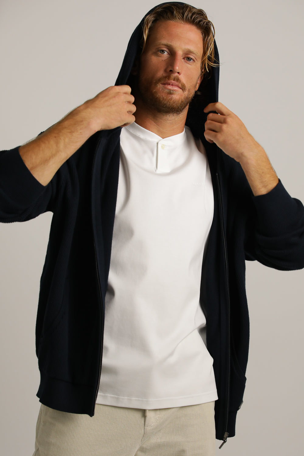 Cardigan Fit Hooded Jacket In Cotton