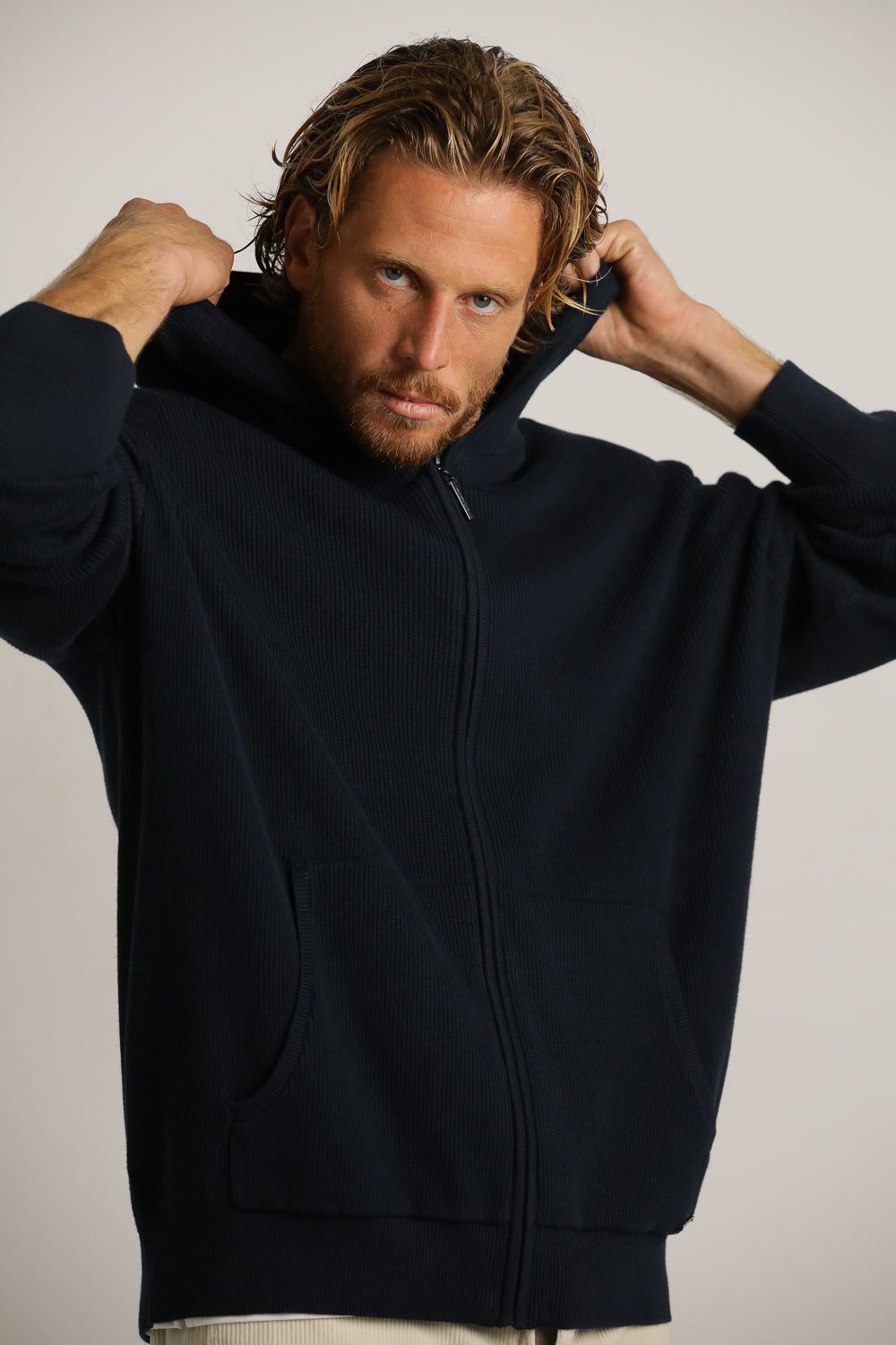 Cardigan Fit Hooded Jacket In Cotton