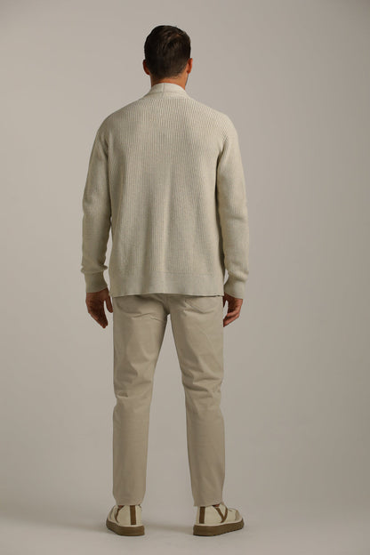 Rib-Knit Fit Cardigan In Cotton