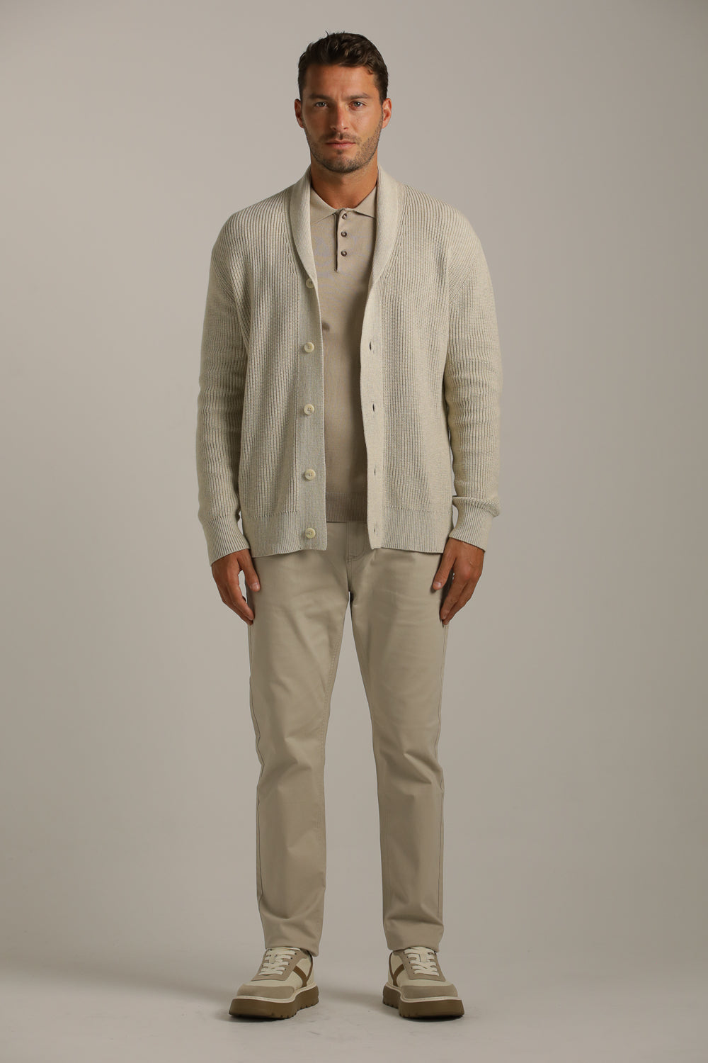 Rib-Knit Fit Cardigan In Cotton