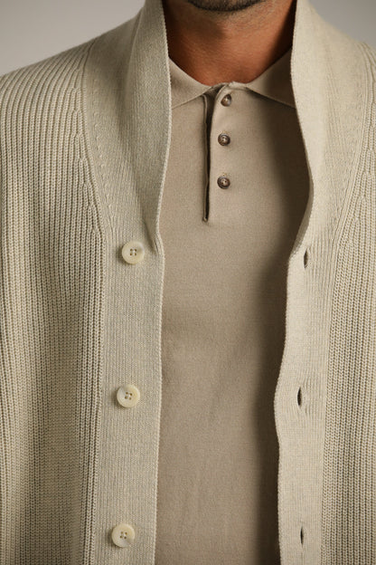 Rib-Knit Fit Cardigan In Cotton