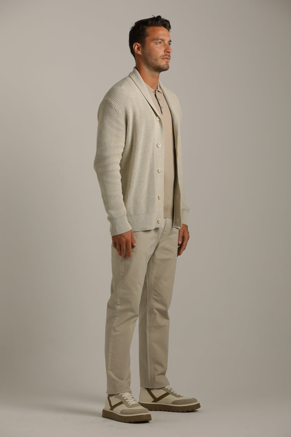 Rib-Knit Fit Cardigan In Cotton