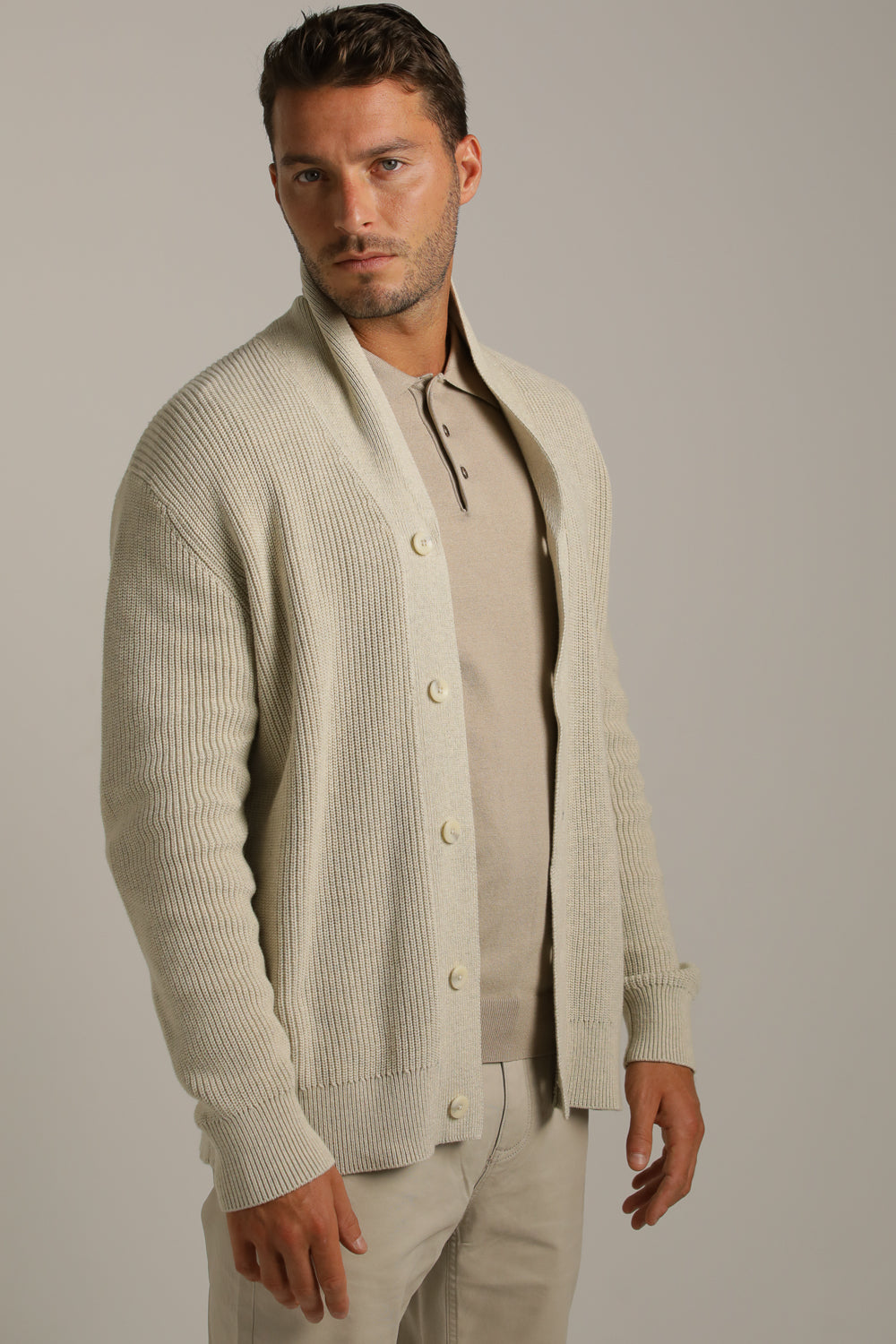 Rib-Knit Fit Cardigan In Cotton