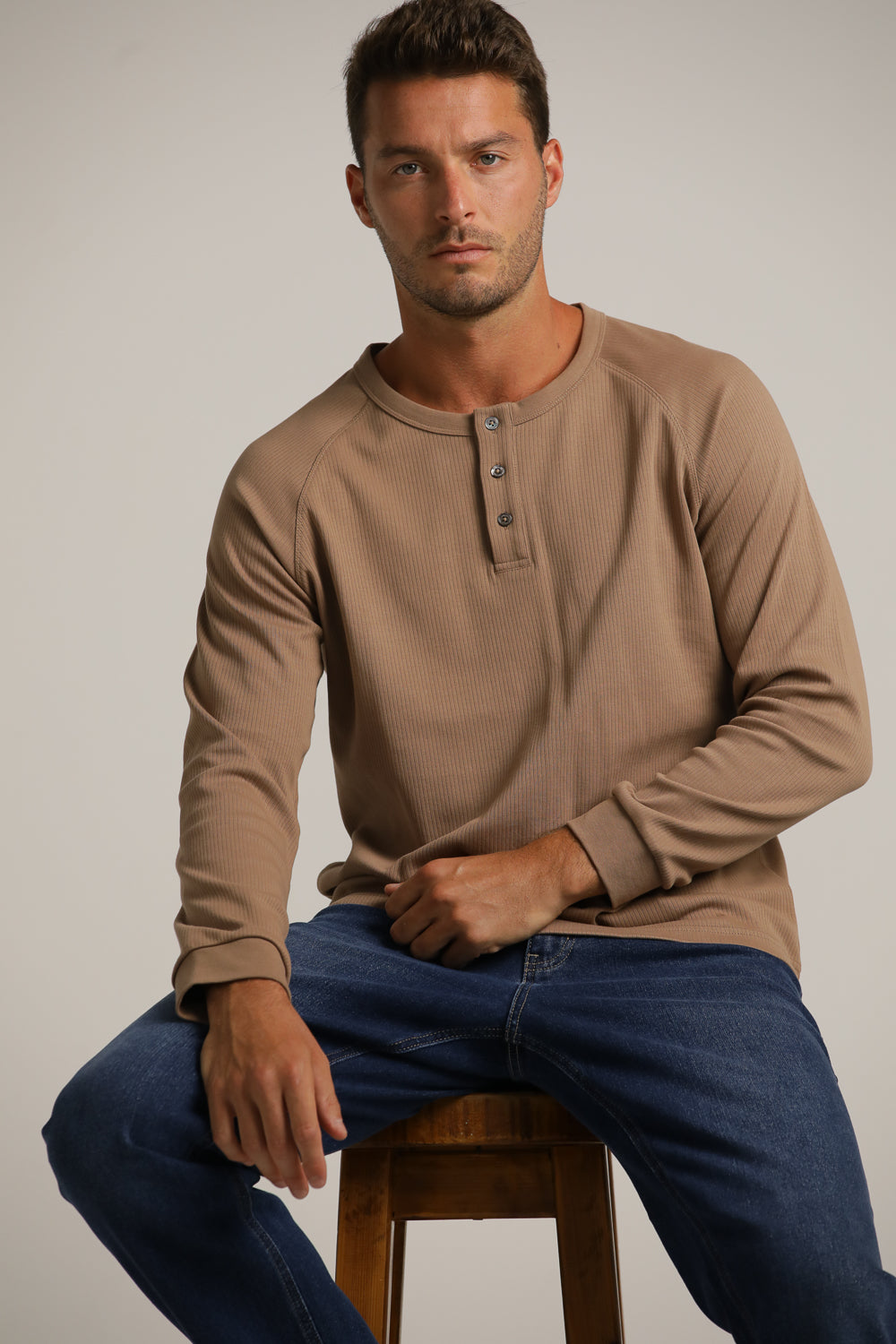 Buttoned Neck Shirt In Cotton