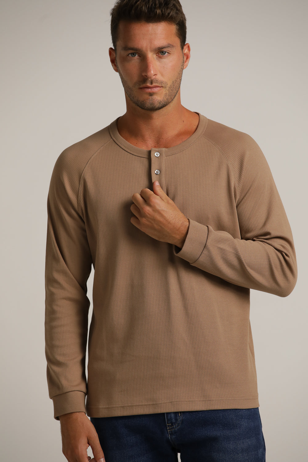 Buttoned Neck Shirt In Cotton