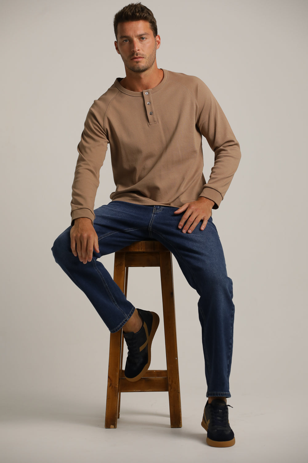 Buttoned Neck Shirt In Cotton