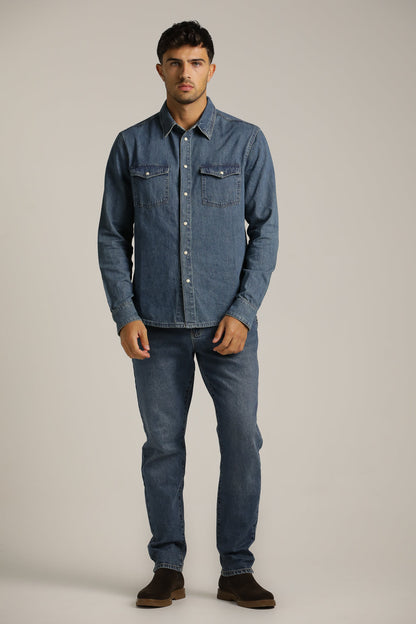 Denim-Style Button-Up Shirt In Cotton