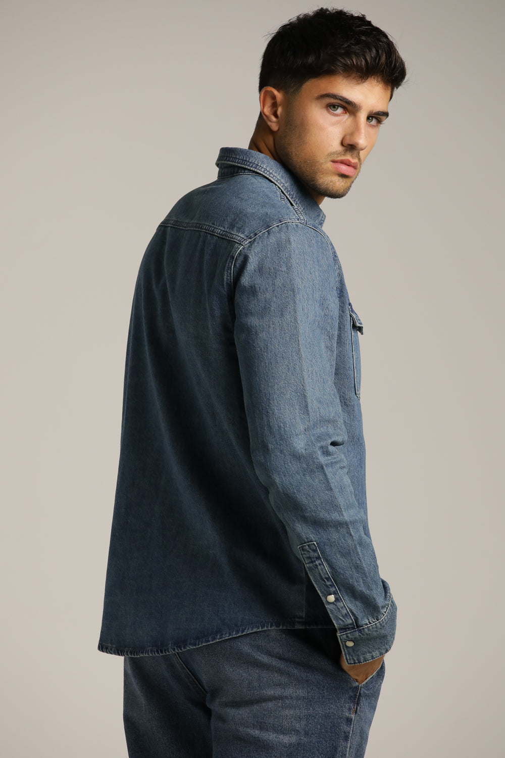 Denim-Style Button-Up Shirt In Cotton