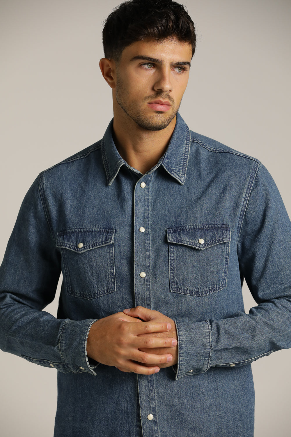 Denim-Style Button-Up Shirt In Cotton