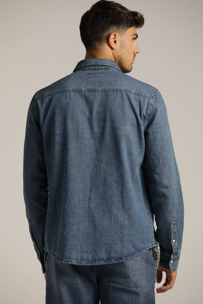 Denim-Style Button-Up Shirt In Cotton