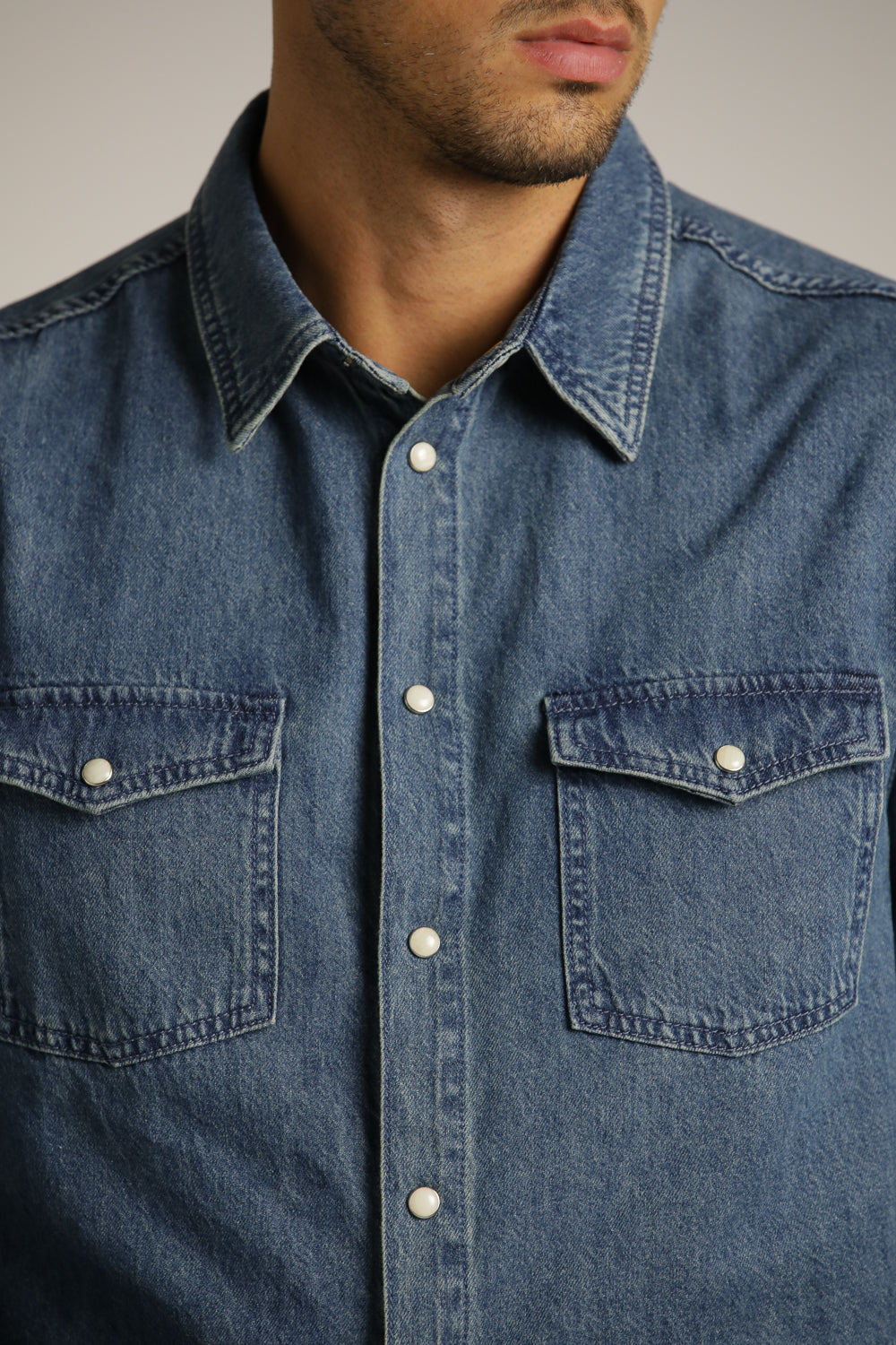 Denim-Style Button-Up Shirt In Cotton