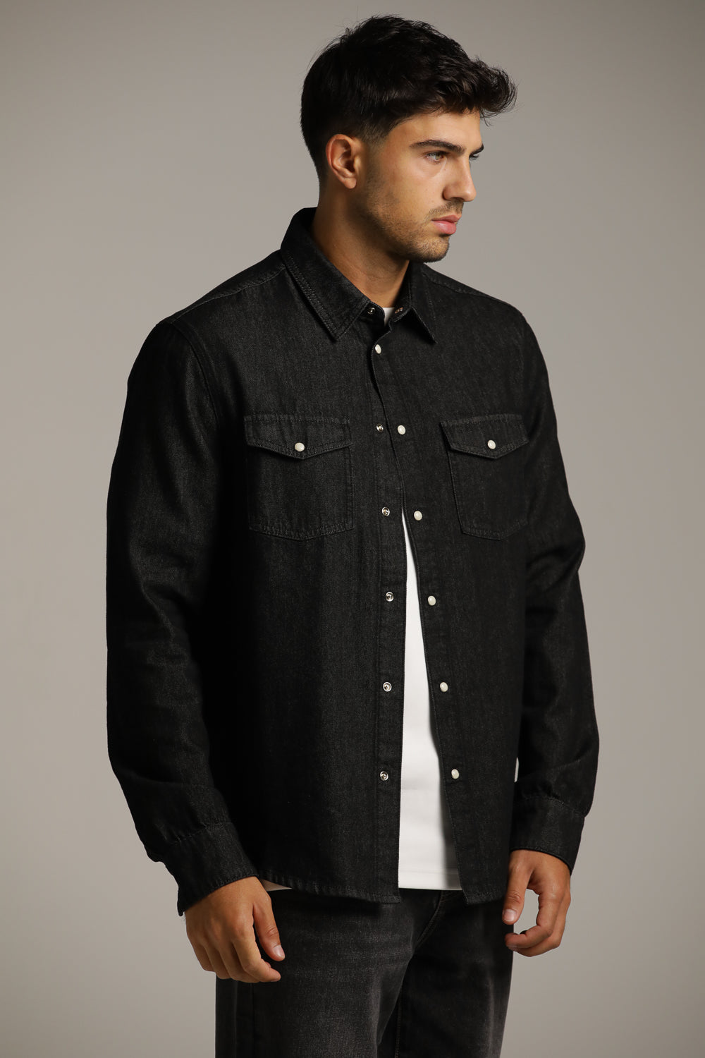Denim-Style Button-Up Shirt In Cotton