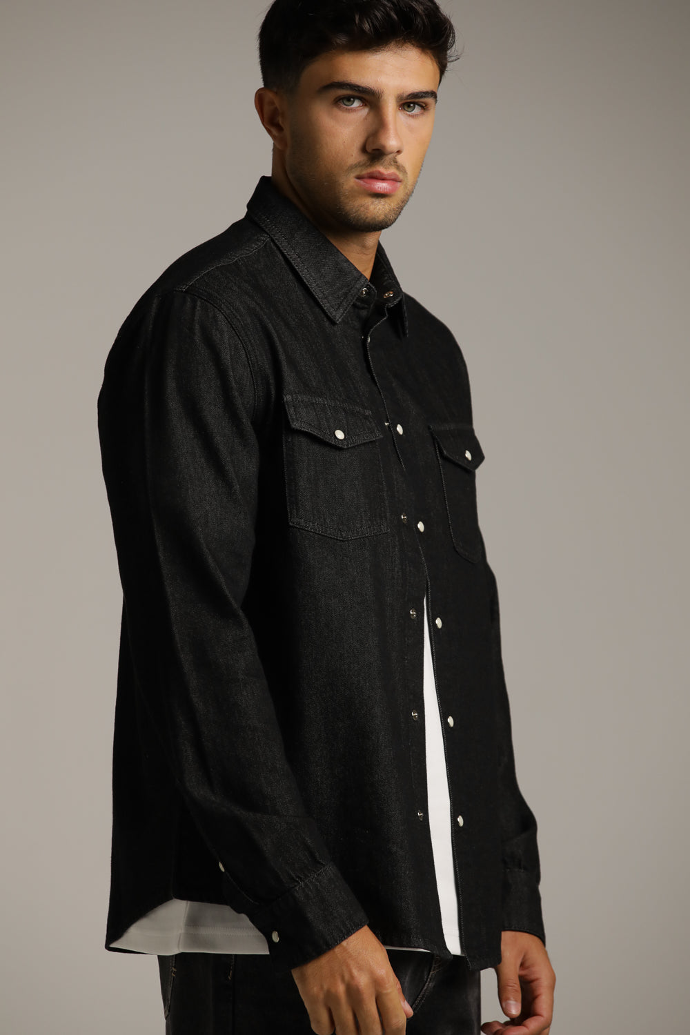 Denim-Style Button-Up Shirt In Cotton