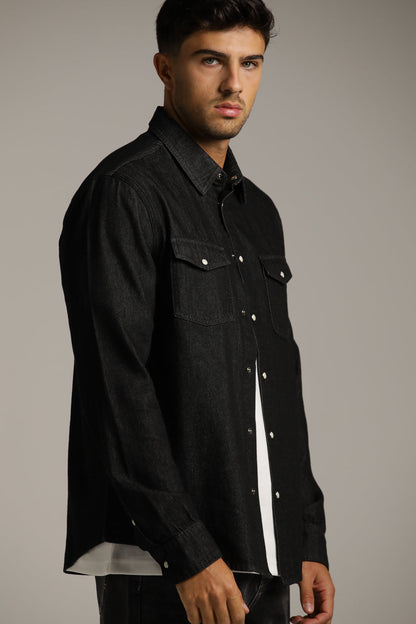 Denim-Style Button-Up Shirt In Cotton