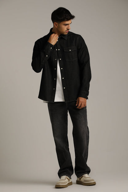Denim-Style Button-Up Shirt In Cotton
