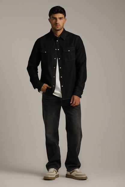 Denim-Style Button-Up Shirt In Cotton