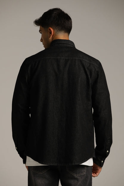 Denim-Style Button-Up Shirt In Cotton
