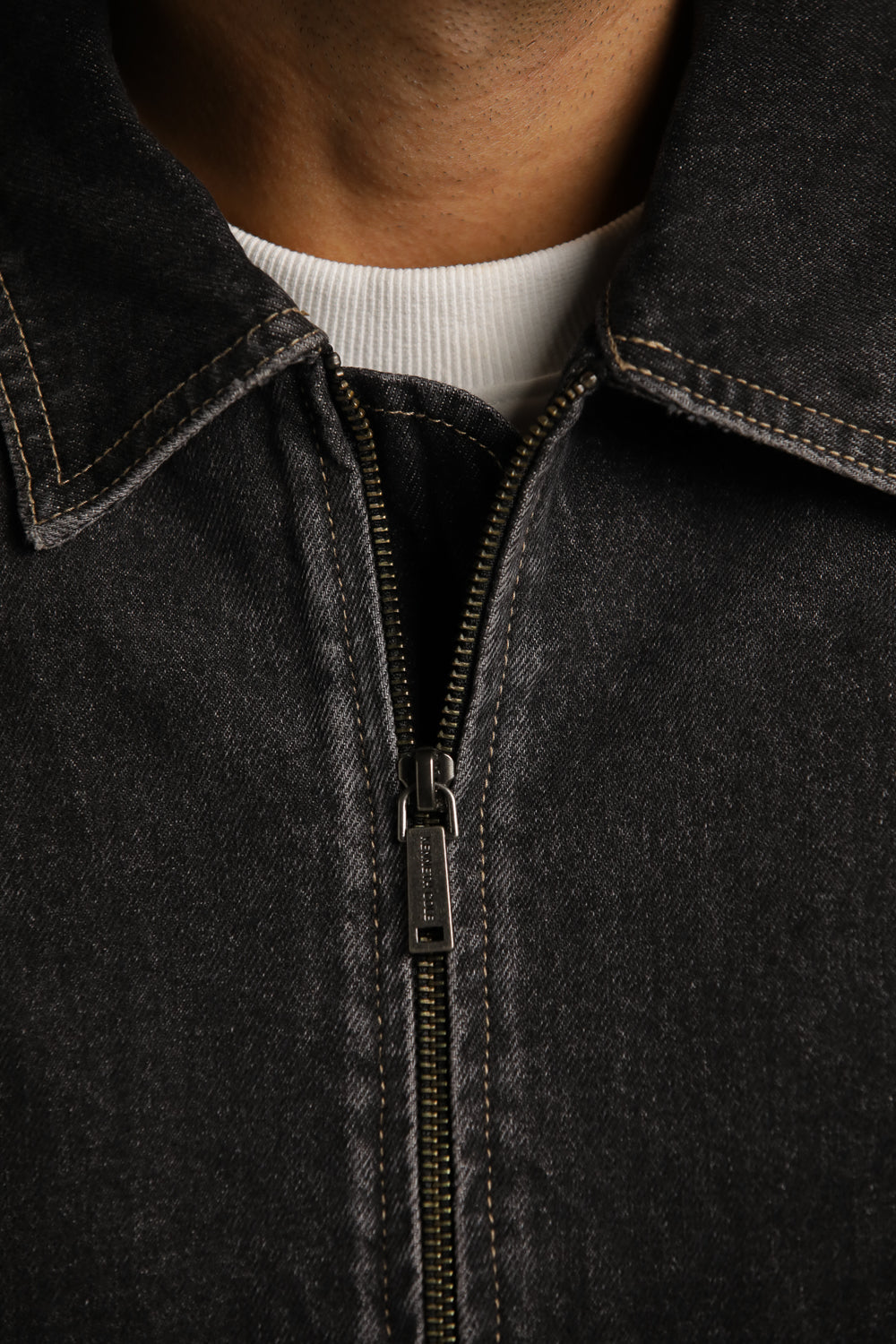 Washed Bomber Denim Jacket In Cotton
