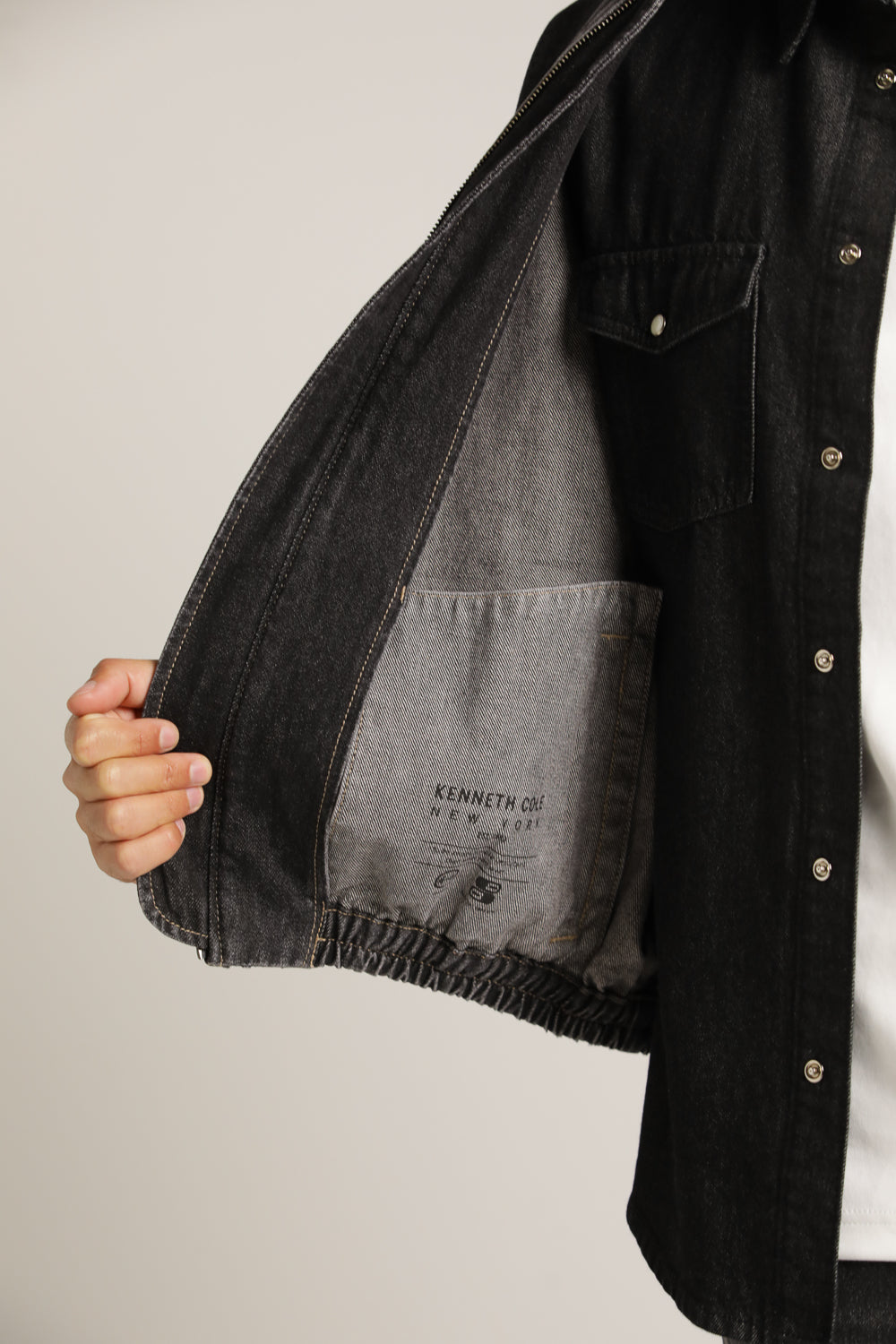 Washed Bomber Denim Jacket In Cotton