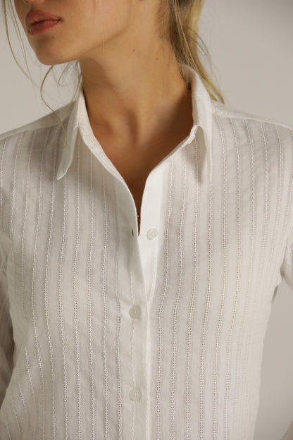Short-Length Striped Blouse In Cotton