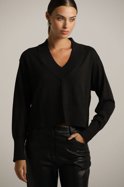 Cropped V-Neck Knit