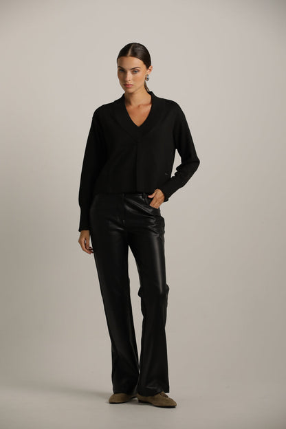 Cropped V-Neck Knit