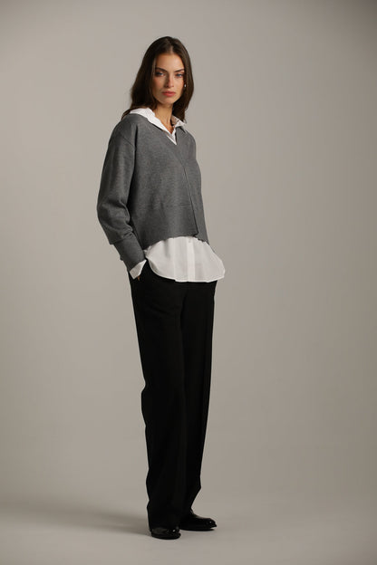 Cropped V-Neck Knit