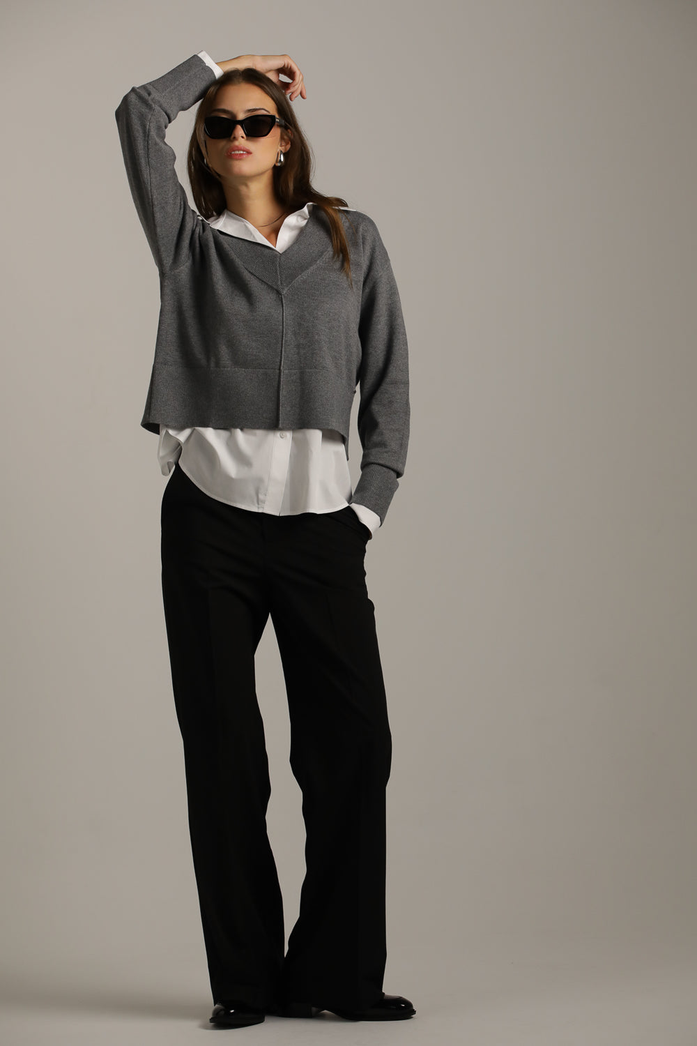 Cropped V-Neck Knit