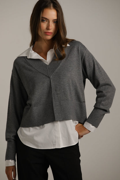 Cropped V-Neck Knit
